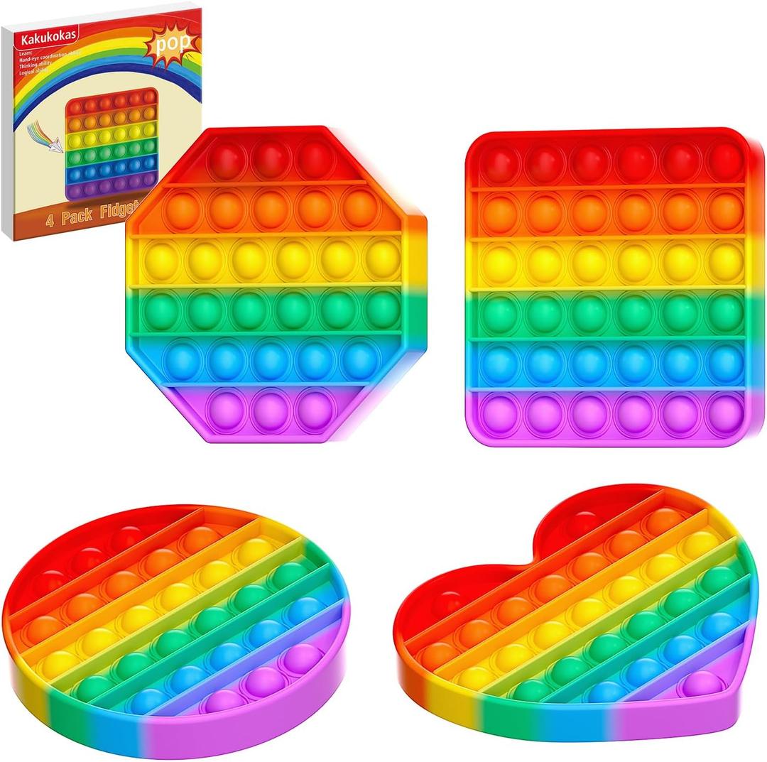 4 Pack Fidget Toys,Pop Fidgets Pack Party Favors for Kids & Adults,Push Sensory Toys Bulk Toddler Toys,Stress Relief Gifts for Easter,Christmas,Birthday,Party Supplies,Classroom