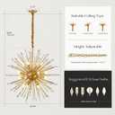 16-Light Gold Sputnik Chandelier, Starburst Firework Pendant Light fixtures