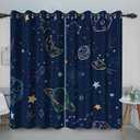 Baocicco Navy Blue Space Curtains for Boys Room - Cartoon Stars Planets Galaxy Theme for Kids Bedroom - Outer Space Drapes With Grommet - Nursery Decor 2 Panels 26x63 Inch