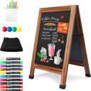 SELEAD Solid Wood A-Frame Chalkboard - 30" x 20" Magnetic Sandwich Board Signs Outdoor Standing Chalk Board Easel Sidewalk Pizarra for Menu, Business, Wedding - Rustic Brown