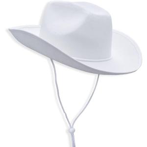 COLLECT PRESENT Plain Felt Cowboy & Cowgirl Hat for Men, Women, and Teens | Western Studded Cowboy Hat in Adult Sizes (White)