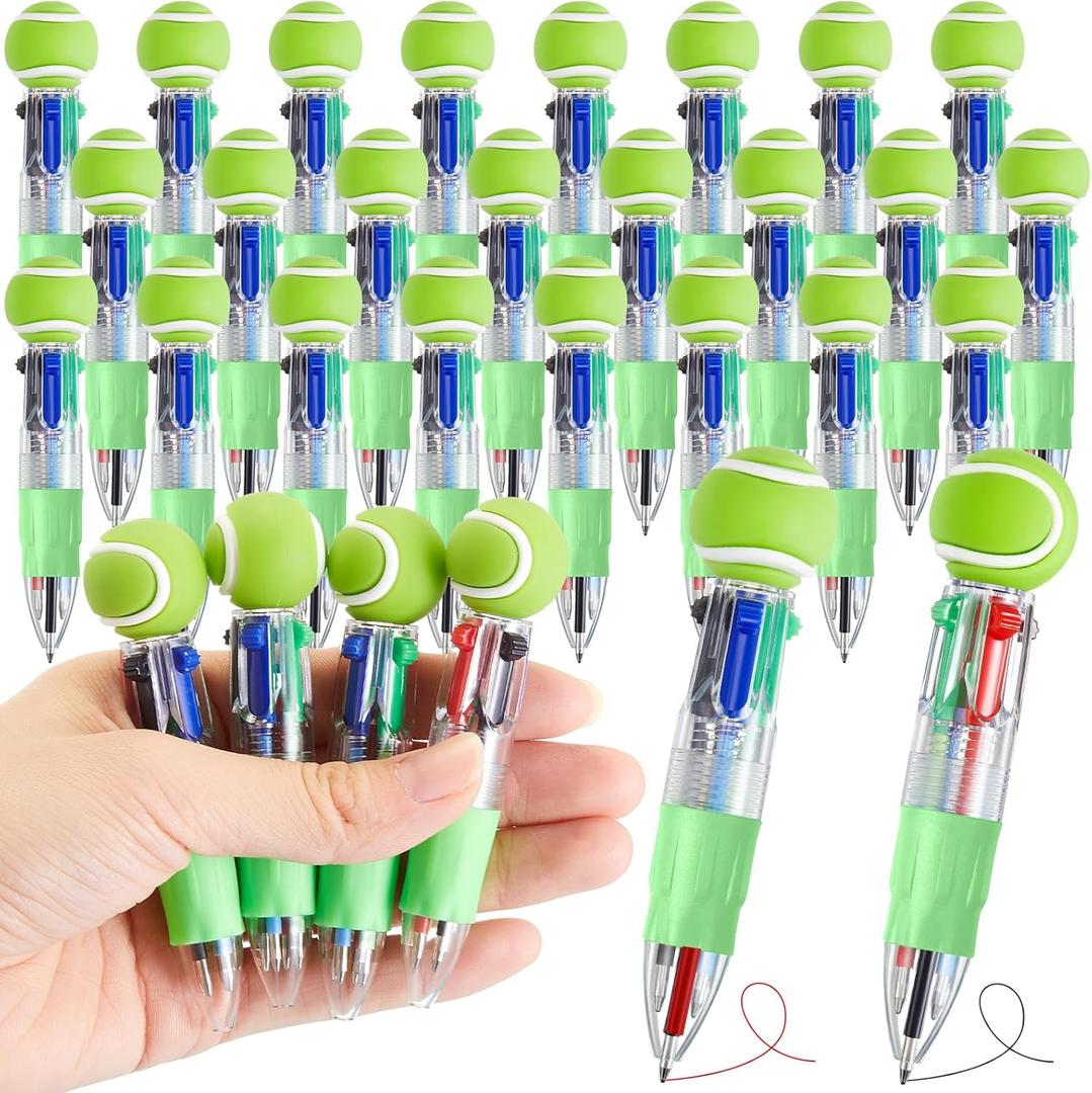 Kosiz 24 Pack Tennis Party Favors Sport Pen Multicolor 4 in 1 0.5mm Ballpoint Pen for Office Sport Lover Novelty Gifts Goodie Bags Stuffers