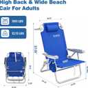 SUNNYFEEL 12.6" High Seat Beach Chair for Adults, High Back 5-Position Lay Flat Reclining Beach Chair with Detachable Cooler Bag, Folding Beach Chair with Cup Holder, Heavy Duty 360 LBS