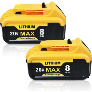 2-Pack 8000mAh Replace for Dewalt 20V Max Battery High-Capacity  Compatible with DCB200 DCB206 DCB201 DCB207 DCB208 DCB203 and Cordless Power Tools