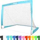 GoSports Portable Soccer Goals for Kids - 13 Color Options - Choose 4 x 3 ft or 6 x 4 ft - Team Tone Pop Up Nets for Backyard (Light Blue)