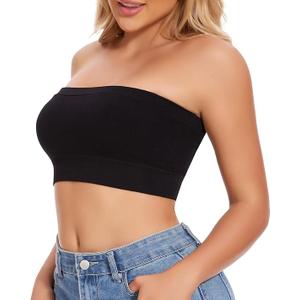 JOYSHAPER Strapless Bra for Women Seamless Bandeau Wireless Comfy Tube Top Daily Bra, Black, M