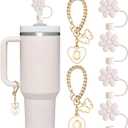 4 x Compatible with Stanley Cup Accessories, 2PCS Butterfly Letter Charms with 4PCS 10mm Stanley Straw Cover Cap for Stanley Cup 30&40 Oz, Silicone Stanley Straw Toppers for Stanley Tumbler(O)