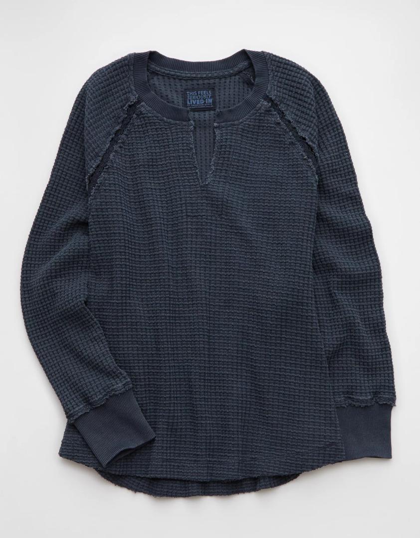 AE Big Hug Notch Neck Waffle Sweatshirt M