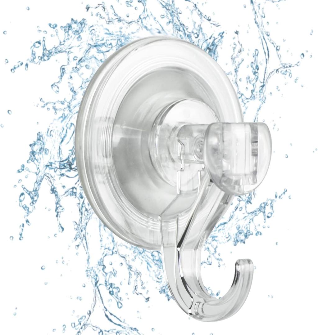 Suction Cup Hooks for Shower - 4 Pack Waterproof Shower Suction Hook Reusable and Removable Strong Attachment on Window, Glass Door, Kitchen