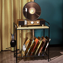 MAWEW Vintage Record Player Stand, Wooden Turntable Stand with Record Storage (Grey) (Dimensions 21.6 x 13.8 x 25.6 inches)
