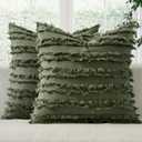 MIULEE Decorative Boho Throw Pillow Covers Set of 2 Dark Olive Green Linen Striped Jacquard Pattern Farmhouse Modern Cushion Covers for Sofa Couch Living Room Bedroom 20x20 Inch Home Decor