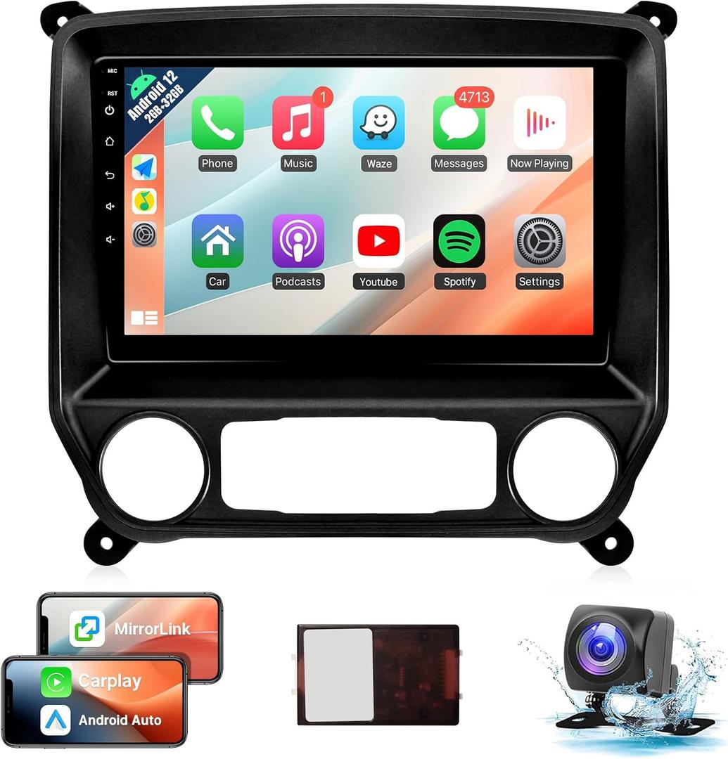 Naifay Car Radio Stereo for Chevrolet Chevy Silverado & GMC Sierra 2014-2018 Wireless CarPlay Android Auto, 10.1" Touch Screen for Chevy Silverado Car Stereo with Bluetooth/GPS/WiFi/SWC/MirrorLink