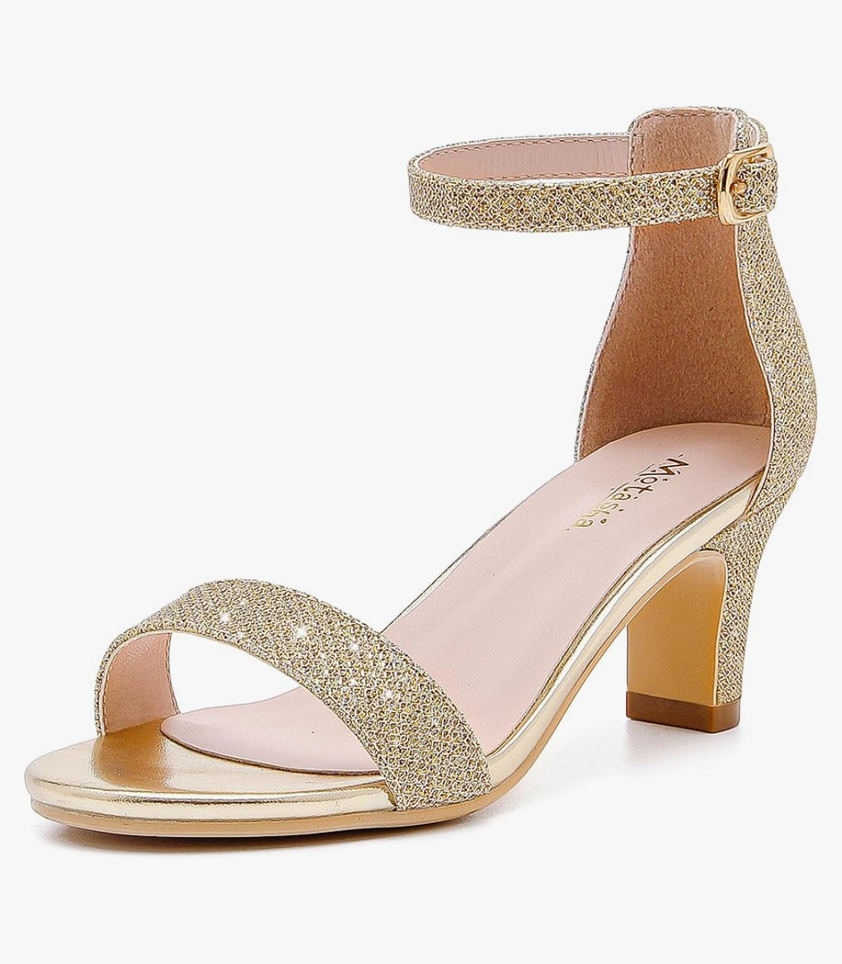 Girls Heel Sandals Open Toe Ankle Strap Flower Girl Dress Pump Sandals Wedding Party for Little Big Kid 4