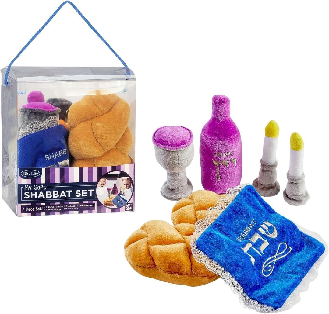 Rite Lite My Soft Shabbat Set- Plush Toy Set for Kids Shabbos Jewish Gifts Home Decor Hebrew Shabbat Kiddush Cup Challah Accessories Fun & Educational