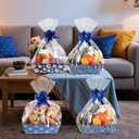 Marspark 18 Pcs 6 Set Hanukkah Bags for Gifts 8x10'' Chanukah Gift Menorahs Star Basket Boxes Empty to Fill with Gifts Blue Pull Bows Cellophane Wrapping Supplies for Hanukkah Party Favor Decorating