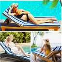 Fumete 2 Pack Lounge Chair Covers 30 x 85 Inch Pool Chaise Lounge Towels Microfiber Beach Chair Towel Portable Striped Outdoor Patio Furniture Cover for Sunbathing Picnic Spa(Blue and Dark Blue)