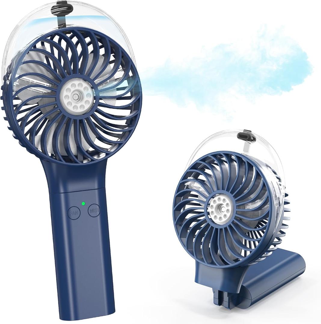Portable Handheld Misting Fan, Nano-Mist Humidifier for Skincare & Makeup, 180 Foldable Desk Fan, Rechargeable Water Spray Fan for Disney Beach Cruise Essentials, Summer Gifts for Women Man Girls
