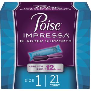 Poise Impressa Incontinence Bladder Support for Women, Bladder Control, Size 1, 21 Count (Packaging May Vary)