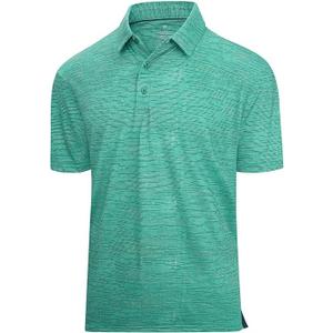 Esabel.C Jacquard Golf Shirts for Men Moisture Wicking Short Sleeve Performance Dry Fit Active Mens Polo Shirts (Large, Green)