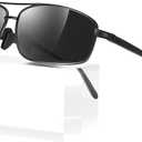 Polarized Sunglasses for Men, Ultra Lightweight Al-Mg Sunglasses with Spring Hinges, 100% UV400 Protection Mens Shades (Black Frame Dark Grey Lens)