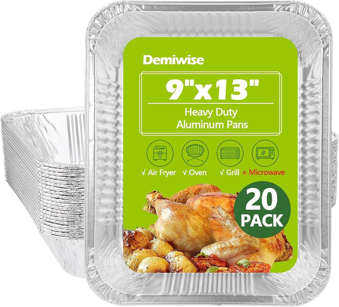 Thickened 20 Pack Heavy Duty Aluminum Pans, 9x13 Aluminum Foil Pans Disposable, Half Size Steam Table Foil Baking Tray for Cooking, Baking, Roasting & Chafing, Carton Packaging