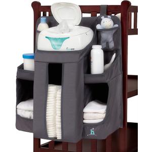 hiccapop Hanging Diaper Organizer for Changing Table and Cribs, Diaper Stacker and Nursery Organizer, Hanging Diaper Caddy Baby Essentials (Slate Gray)