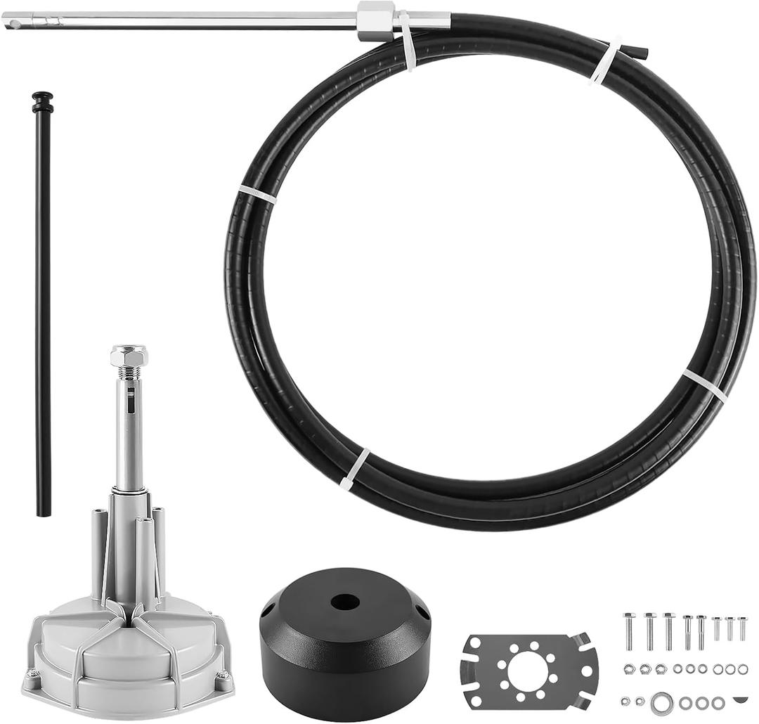 Boats Steering System, 15ft Cable Outboard Steering Kit 3/4" Standard Tapered Shaft, Boat Steering System for Yachts, Fishing Boats and Other Watercraft