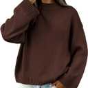 BTFBM Sweaters for Women 2025 Casual Crewneck Long Sleeve Loose Ribbed Knit Pullover Sweater Winter Clothes Fall Outfits (Large, Brown)