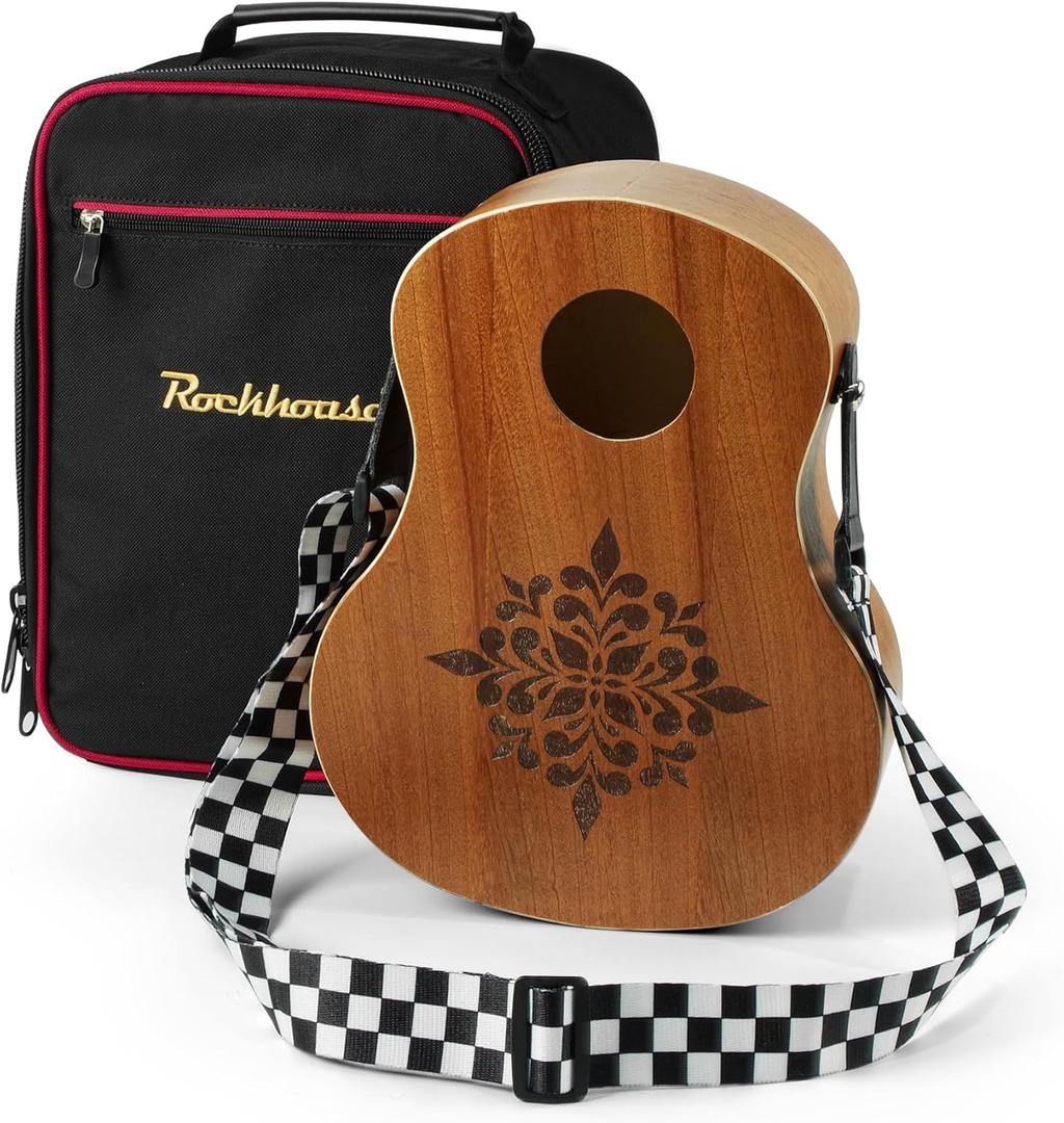 Rockhouse Travel Wooden Cajon Drum Box Portable Hand Percussion Instrument | Beat Box Cajons with Adjustable Strap & Storage Bag, Mahogany Body Makes Warm Tone, Easy Play for Beginners