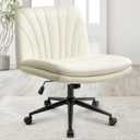 Orange Factory Criss Cross Chair with Wheels Comfy Wide Vanity Desk Chair Dual Base Leather Armless Adjustable Swivel for Home Computer Task (Beige) (Dual Cushion (31.5"- 34"))