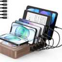 2025  Wireless Chargers for Multiple Devices: Presents for Him Her Multi USB Charging Station for Apple Device Charging Organizer, Tablet Charging Dock, Family Electronics Charging& 6 Cables (Walnut Color)