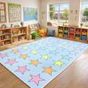 5 x 7.5 ft Large Classroom Rug Elementary, Back to School Pastel Schoolgirl Educational Area Carpet for Corner,Preschool, Playroom, Daycares, Learning Space Activities Supplies