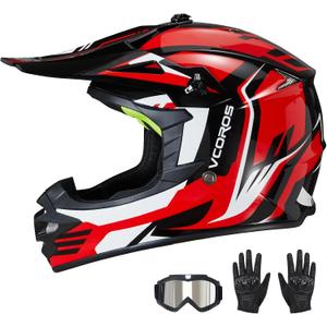 VCOROS Kids Dirt Bike Helmet M-001 Youth Motorcycle Helmet DOT Approved, Astral Red XL