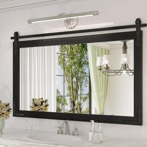 Farmhouse Mirror for Bathroom, 40x26 Inch Black Vanity Mirror for Wall, Wood Framed Rustic Mirror Rectangular Wall Decor Mirrors for Entryway Living Room Bedroom