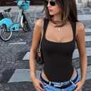 Women's Square Neck Sleeveless Bodysuit Slim Fit Stretchy Tank Top for Summer Layering, Casual Outfits (Black, M)