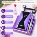 BETE Professional Nail Drill Machine, 0-40000RPM Brushless Durable Electric Nail File for Acrylic Gel Nails, Rechargeable Nail Drill with Charging Base with 6pcs Drill Bits for Salon Home, Purple