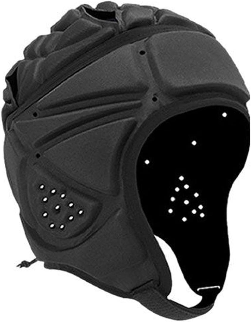 Rugby Helmet, Adjustable 7v7 Football Helmet for Kids Youth, Soft Padding Scrum Cap, Breathable Headgear for Flag Football, Brazilian jiu-Jitsu, Special Needs Helmet (Black)