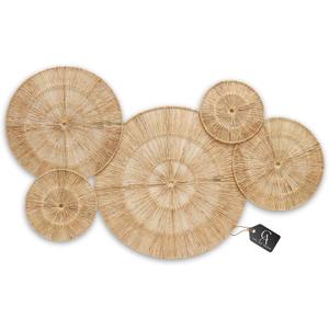 CHI AN HOME 18 Inch Boho Wall Decor  Set of 5 Woven Jute Wall Baskets, Boho Wall Art & Decorative Basket Set, Farmhouse Wall Hanging, Handwoven Wall Plates for Living Room, Bedroom  18", 14", 11", 8", 7"