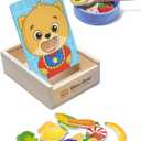 Bimi Boo Wooden Feeding Toy - Montessori Scooping Toy for Toddlers 1-4+ - Fine Motor Skills Pretend Play Food Set for Kids (27 Various Foods, a Spoon, Bowl)