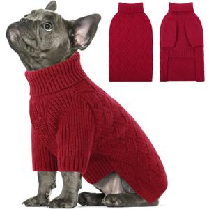 SUNFURA Small Dog Sweater Turtleneck for Cold Weather, Puppy Knitwear Pullover for Christmas Thanksgiving, Pet Winter Knitted Sweatshirt for Pug Dachshund, Boy Girl Dogs, Red, Small
