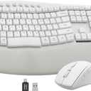 White Wireless Keyboard and Mouse Combo for MacBook & Windows, 30dB Quiet Ergonomic Keyboard Set with Wave Keys & Soft Palm Rest, Silent Typing, Dual-System Switch, Ideal for Home Office—Sablute