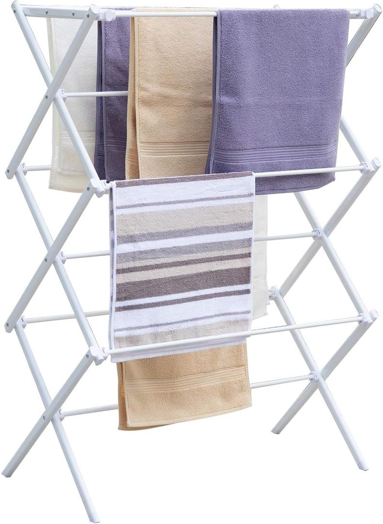 3 Tiers Foldable Clothes Drying Rack, Vertical Laundry Rack Portable and Collapsible for Storage Indoor Outdoor, White (White)