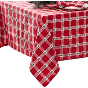 Elrene Home Fashions Sherwood Tree Dobby Christmas/Holiday Cotton Rectangle Tablecloth, 52"x70", Red