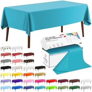 CXPSINC 54 Inch X 300 Feet Plastic Table Cover Roll Disposable Tablecloth with Slide Cutter for All Type/Shape Tables | Picnic, Party, Banquet, Birthdays, Weddings (Turquoise, 300 Feet)