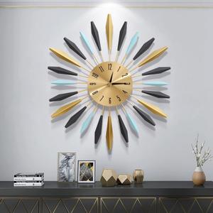 22 Inch Large Metal Wall Clock - Modern Design, Easy to Read for Bedroom, Dining, Living Room, Kitchen, Office Decor (Gold&sunburst)