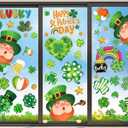 4 x St. Patrick's Day Window Clings Decorations for Glass Cute St. Patrick's Day Window Stickers Decal Large Good Luck Shamrock Stickers Spring Door Wall Window Decor