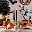 Stmarry Black Flameless Taper Candles with Remote and Timer - 9.65 Inch Real Wax LED Candlesticks - Wax Drip Battery Operated Halloween Taper Candles with 3D Flickering Flame Halloween Decor, 3 Pack