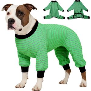 LovinPet Big Pitbull Dog Pajamas, Cotton Green and Grey Stripe Dog Shirt, Stop Shedding for Dogs,Onesies for Dogs, Pet Pajamas for Dogs, Pitbull Clothes, Pet PJ's, 3XL (XXX-Large)