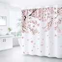 Cherry Blossom Shower Curtains for Bathroom, Watercolor Floral Shower Curtain Sets Waterproof Plant Shower Curtain Bathroom Curtains Set 72x72 inch with Hooks (Hazy Pink, 72" W x 72" L)