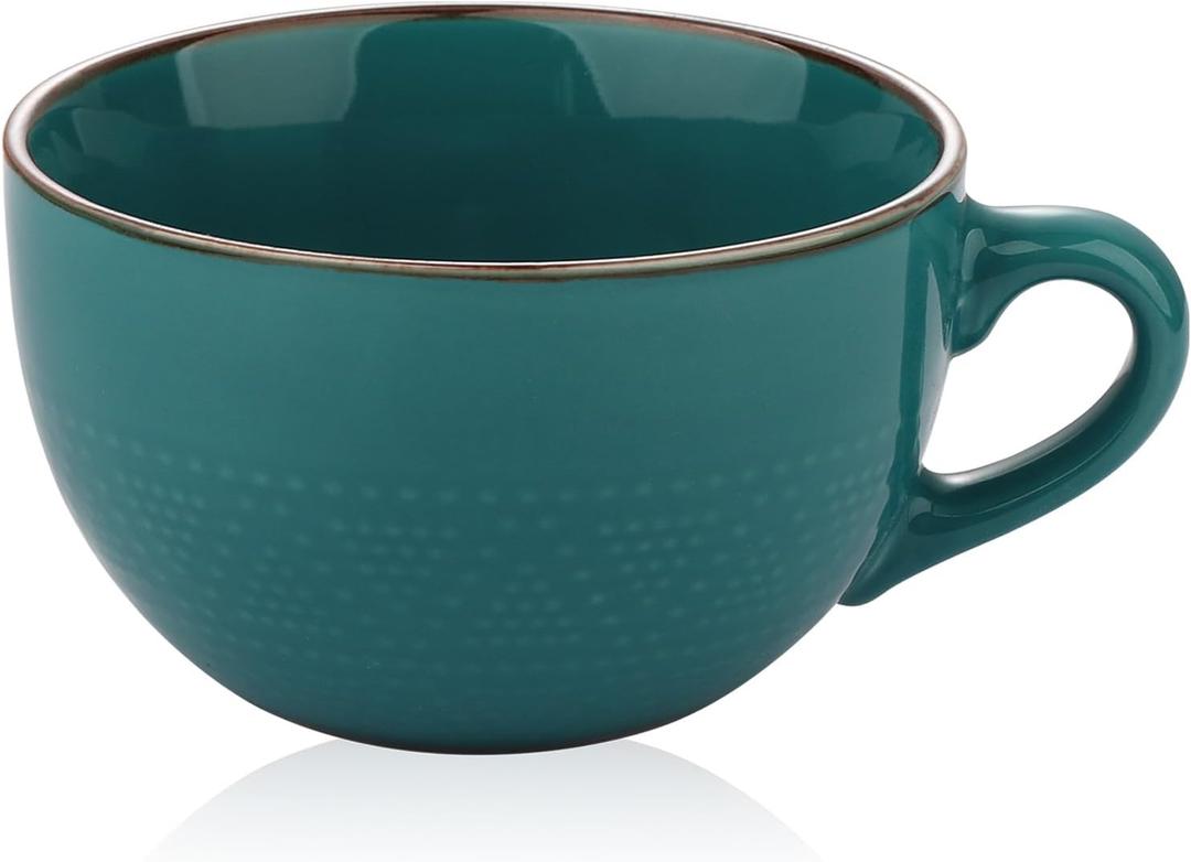 VanEnjoy Green Vintage Large Coffee Mug & Soup Bowl, 24 oz Giant Ceramic Bowl with Lid, Microwave Safe